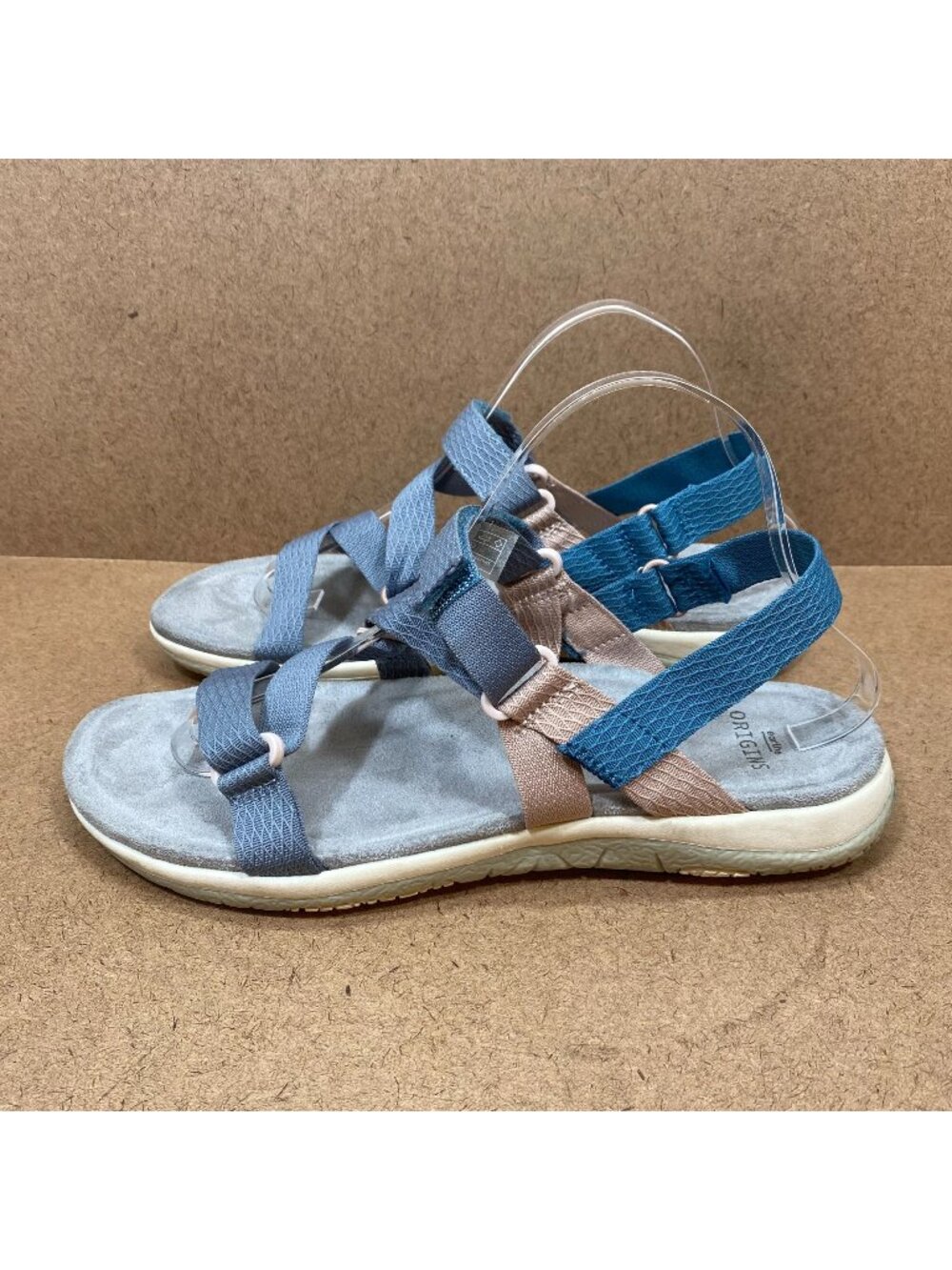 Earth Origins Veda Womens Sandals Slate Blue & Beige Size 10 Comfort Sole Straps